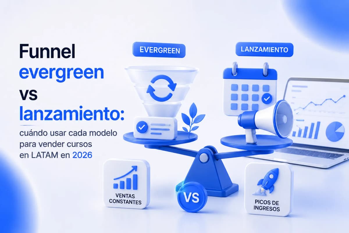Funnel evergreen vs lanzamiento: cuándo usar cada modelo para vender cursos en LATAM en 2026
