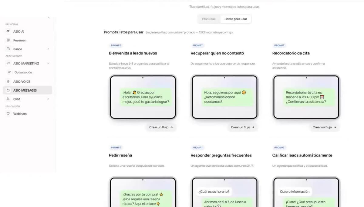 ASIO Messages Library with ready-to-use templates for common customer conversations.