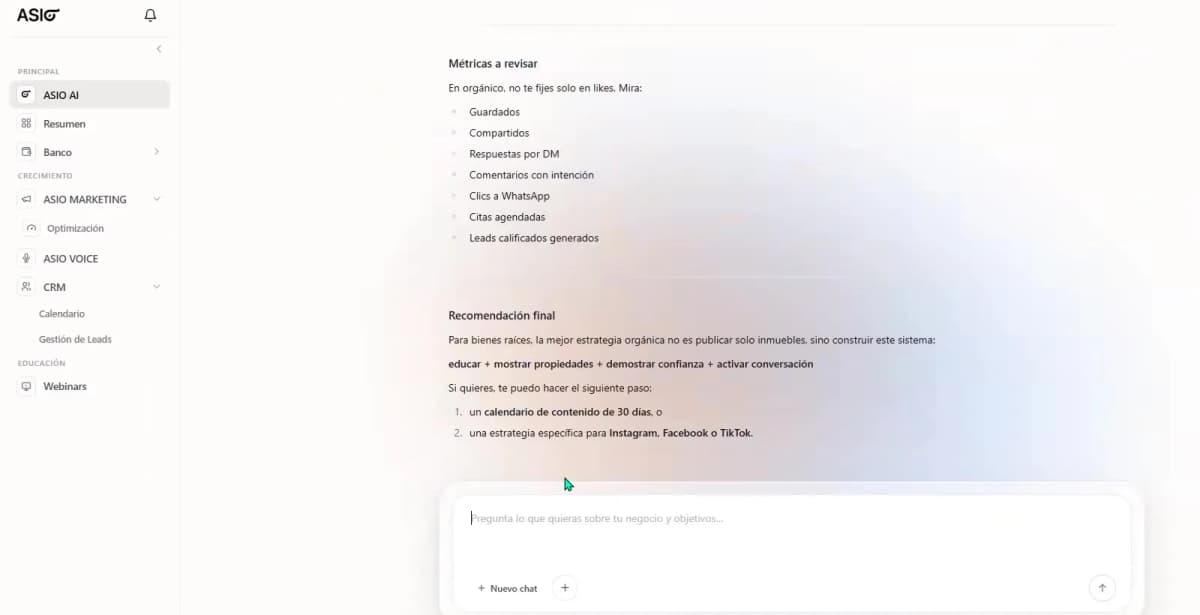 ASIO AI turns a business question into strategy, actions, and useful metrics.