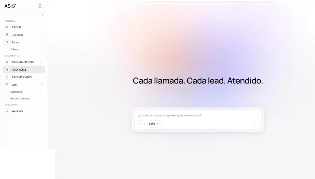 Open ASIO Voice from the main navigation and describe who should be called and what you want to achieve.
