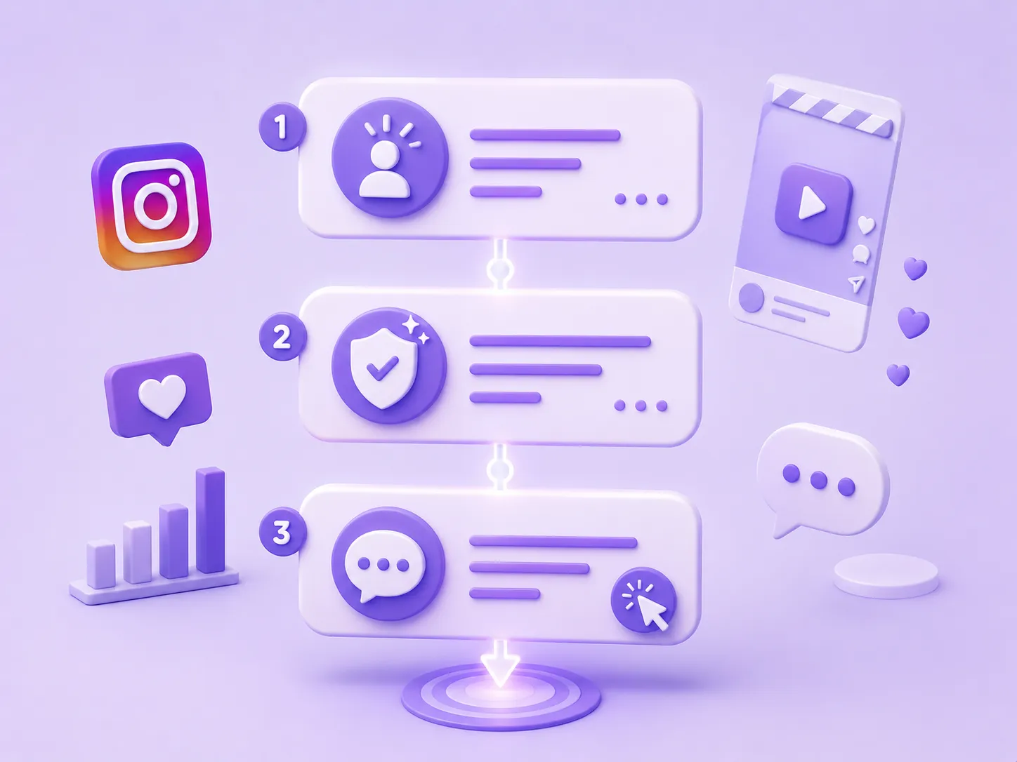 Minimal 3D illustration of a high-converting Instagram copy structure.