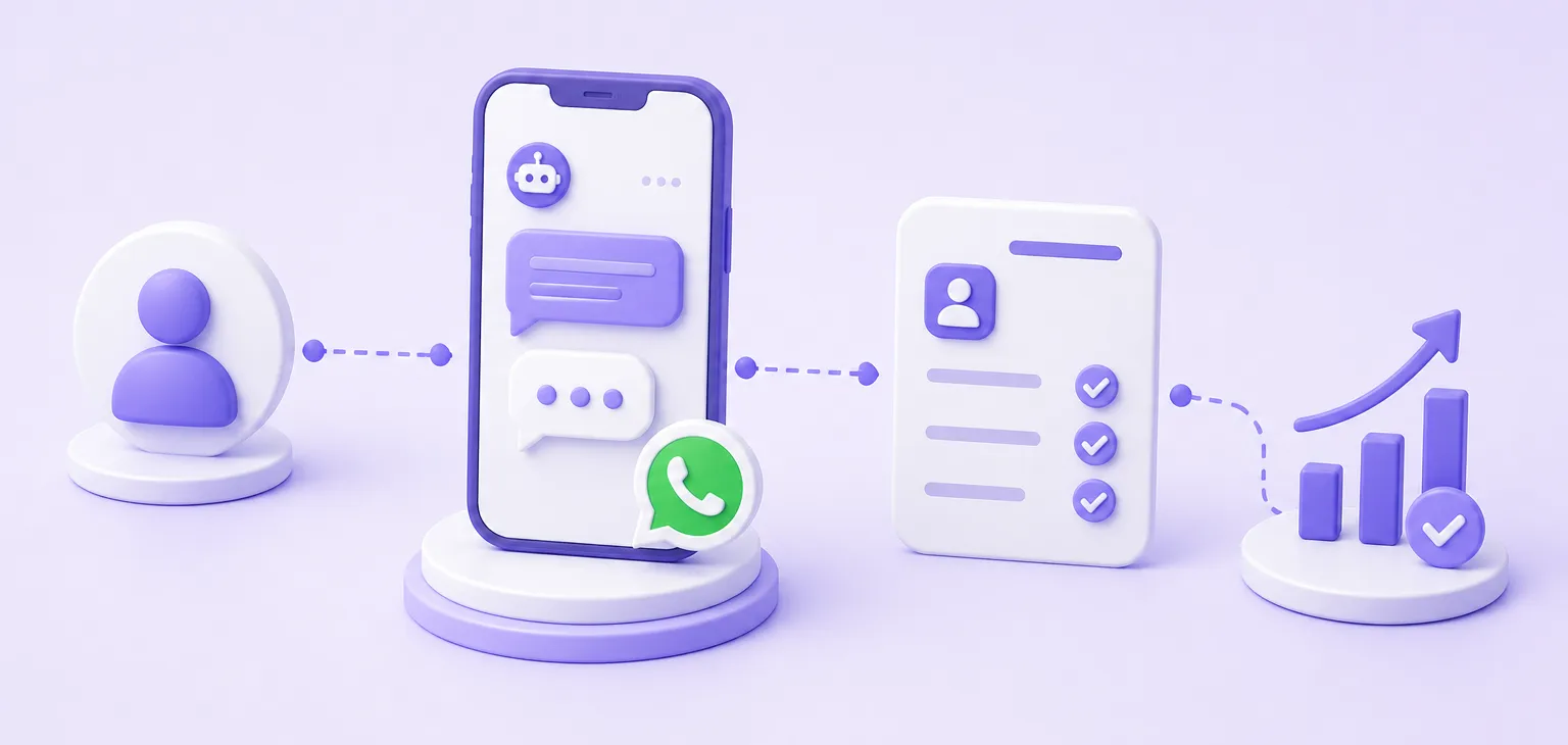 Minimal 3D illustration of automated lead flow from user to CRM and conversion .