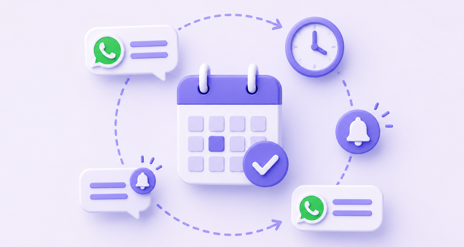 Minimal 3D illustration of automated appointment reminders with calendar and chat.