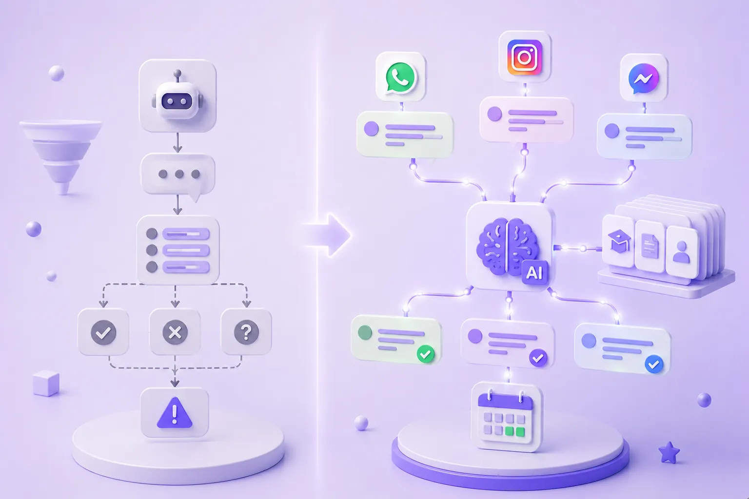 Comparación visual entre chatbot tradicional y ManyChat IA.